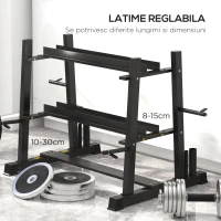 SPORTNOW Suport pentru Ganterele din Oțel cu 4 Tije Reglabile pentru Greutăți și Kettlebell-uri, 131x75x80 cm, Negru(m-5)