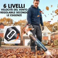 Outsunny Soffiatore per Foglie Cordless con Batteria da 4000mAh e Caricatore, 18V, Leggero con 6 Livelli di Velocità(m-6)