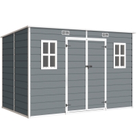 Outsunny 10 x 6 ft Resin Garden Shed, Outdoor Storage Shed with Floor, Windows, Lockable Doors and Vents, Grey