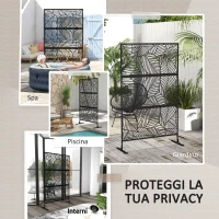 Outsunny Separé Divisorio da Esterno Decorativo e Traliccio per Piante, Design a Foglie, 122x45x198 cm, Nero(m-6)