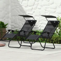 Outsunny Zero Gravity Lounger Chair Set of 2, Folding Reclining Patio Chair with Shade Cover, Padded Seat, Cup Holder, Soft Cushion and Headrest for Poolside, Camping, Black(m-10)