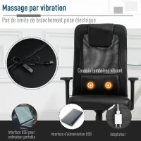 HOMCOM Fauteuil de bureau manager massant - assise dossier ergonomique - coussin lombaires & têtière - maille PU noir(m-6)