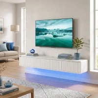 HOMCOM Mobilă TV suspendată flotantă 160 cm cu iluminare LED și prize, mobilă pentru televizor 182,88 cm, alb(m-5)
