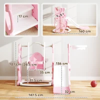 AIYAPLAY 4 in 1 Kids Slide and Swing Set with Climber, Basketball Hoop, Rabbit-Themed, Pink(m-3)