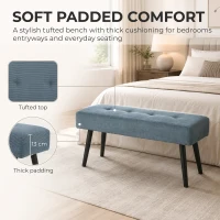 HOMCOM Upholstered Bedroom Entryway Bench, Modern Corduroy Tufted End of Bed Bench with Padded Seat and Steel Legs, Blue(m-4)