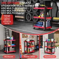 HOMCOM Cărucior pentru unelte cu 3 rafturi din metal și PP, 70,5x35x82,5 cm, roșu și negru(m-6)