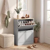 HOMCOM Sapateira 12 Pares Móvel de Entrada com 2 Gavetas Basculantes e Prateleiras Ajustáveis 60x23,5x80 cm Cinza(m-10)