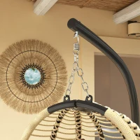 Outsunny Silla Colgante con Soporte Cesta Plegable Cojín y Reposacabezas para Interior y Exterior Carga 120 kg Beige(m-9)