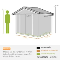 Outsunny gereedschapsschuur, tuinhuisje, met schuifdeuren, fundering, weerbestendig, staal, groen, 213 x 130 x 185 cm(m-3)