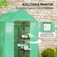 Outsunny Kas met Schappen, Mini-Kas, UV-bestendig, Netramen, Ritssluitingdeur, 143L x 74B x 190H cm, Groen(m-6)