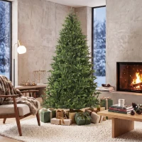 HOMCOM Sapin de Noël Artificiel 210 cm Nordmann, 1008 Pointes de Branches Articulées Réalistes en PE, Support en Bois, Vert(m-9)