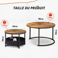 Table basse lot de 2, design 2‑en‑1 flexible, design moderne, 80x80x48,2 cm, marron(m-3)