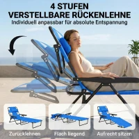 Outsunny Tuinligstoel Zonneligstoelen Relaxligstoel, Opvouwbaar, Weerbestendig, 194 cm x 72 cm x 31 cm, Zwart + Donkerblauw(m-5)