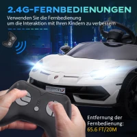HOMCOM Elektrische kinderauto, officiële licentie van de Lamborghini Aventador, met vleugeldeuren, muziek, claxon, geschikt voor kinderen van 3-5 jaar, wit(m-6)