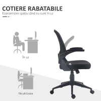 HOMCOM Scaun de birou ergonomic cu înălțime reglabilă, brațe rabatabile și material textil tip plasă, negru(m-7)