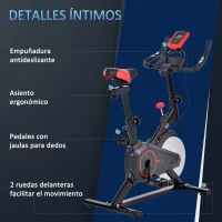 HOMCOM Bicicleta Estática Ciclo Indoor con Pantalla LCD Pulsómetro Sillín y Manillar Ajustables en Altura Volante de Inercia de 6 kg Resistencia Regulable Soporte para Teléfono y Ruedas Negro y Rojo(m-8)