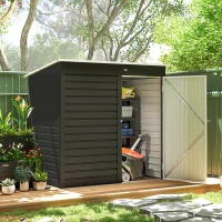 Outsunny 6 x 4ft Metal Garden Storage Shed, Outdoor Tool Storage Shed with Lockable Door and Gloves for Garden, Patio, Dark Grey(m-10)