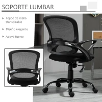 Vinsetto Silla de Oficina Silla de Escritorio de Malla Transpirable Basculante con Altura Ajustable Asiento Giratorio 360° y Soporte Lumbar 61x61x89-99 cm Negro(m-6)