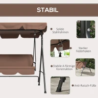 Outsunny Hollywoodschommel Tuinschommel 3-Zitter, weerbestendig, verstelbaar dak, 172 x 110 x 153, Bruin(m-5)