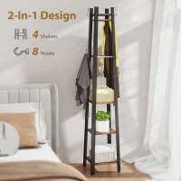 HOMCOM Industrial-Style Four Shelf Coat Stand - Brown/Black(m-4)