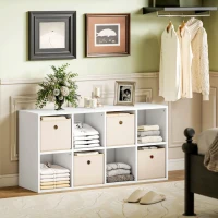 HOMCOM Estantería de 8 Cubos con 4 Cajones de Tela Horizontal o Vertical para Salón Dormitorio 105,9x30x53,7 cm Blanco y Beige(m-8)