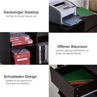 HOMCOM Printertafel trolley printerstandaard met laden+plank spaanplaat bruin(m-4)