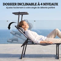 Outsunny Lot de 2 Bains de soleil transats pliables grand confort dossier pare-soleil réglables multi-positions, gris(m-5)
