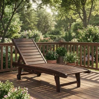 Outsunny Outdoor Wooden Sun Lounger with Built-In Table, Carbonised Finish(m-10)