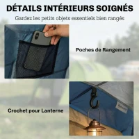 Outsunny Tente de Camping Tunnel pour 4 Personnes Imperméable 3000mm Double Couche Hauteur 190cm Bleu Foncé(m-8)