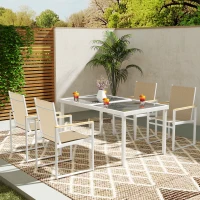 Outsunny 5-delig eetset voor buiten, tafel met gehard glas, 4 stoelen, weerbestendig, stalen frame, terrasmeubilair, Meerkleurig(m-8)