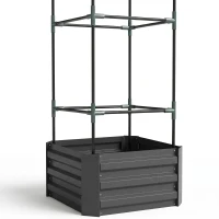 Outsunny Hoogbed met klimrek Plantenbak met klimsteun, open bodem, weerbestendig, 61 cm x 61 cm x 140 cm, Donkergrijs(m-11)