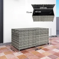Outsunny Coffre de jardin en résine tressée, coffre de rangement extérieur 650 L imperméable avec doublure zippée(m-3)