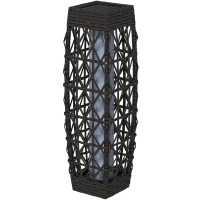 Outsunny Rieten Buitenlamp, Zonne Tuinlamp, Automatische Aan/Uit, LED, Weerbestendig, Metalen Frame, 20 x 20 x 68cm, Grijs(m-10)