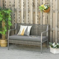Outsunny Sofá de Ratán Estructura de Aluminio Dos Plazas con Cojín Desmontable Sillón Mueble de Jardín 118x75x79cm para Patio Exterior al Aire Libre Gris(m-2)