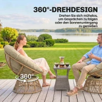 Outsunny Rotan draaifauteuil voor buiten, Boho-stijl, weerbestendig, 85 cm x 70 cm x 82 cm, Crème + Natuur(m-4)