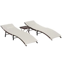 Outsunny Lot de 2 transats bains de soleil pliables grand confort : matelas, têtière + table basse résine tressée chocolat(m-12)