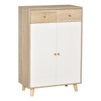 HOMCOM Mobile Scarpiera Salvaspazio per 12 Scarpe, Armadietto con 4 Mensole e 2 Cassetti, 68x35x102.5 cm, Color Legno e Bianco(m-10)