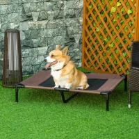 PawHut Large Raised Dog Bed Cat Elevated Lifted Cooling Portable Camping Basket Outdoor Indoor Mesh Pet Cot Metal Frame Brown(m-2)