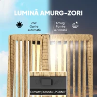 Outsunny Lampă de Podea Solară din Ratan, Lanternă de Grădină cu LED Auto On/Off, 68 cm, IP44, pentru Terasă, Curte, Patio, Maro Nisipiu(m-5)