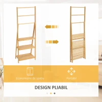 kleankin Suport pentru prosoape de baie multifuncțional pliabil cu 3 bare și 3 rafturi, 53x30.5x152 cm, lemn natural(m-6)