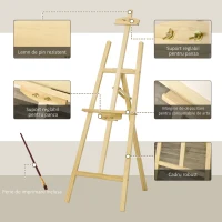 HOMCOM Șevalet pentru Pictură Portabil și Pliabil, Înălțime și Înclinare Reglabile, Culoare Lemn(m-5)
