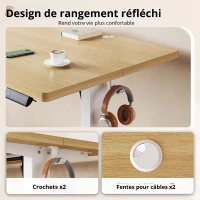 Bureau réglable en hauteur électrique, moteur silencieux avec mémoire 3 positions et système anti-collision, 120 × 60 cm, 120x60x72-118 cm, coloris chêne(m-6)