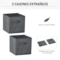HOMCOM Estantería para Libros de 4 Cubos Librería Modular con 2 Cajones Extraíbles de Tela no Tejida para Oficina Estudio Dormitorio 61,5x30x61,5 cm Blanco y Gris(m-5)