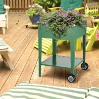 Outsunny Horta Vertical Elevada com Rodas de Aço Galvanizado com Prateleira e Alça Lateral 64x55x79 cm Verde(m-10)