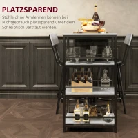 HOMCOM 3-delige eetset met bartafel en 2 stoelen, compacte keukenset met zijplanken, MDF, metaal, zwart(m-6)