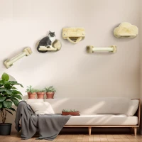 PawHut Katten trap, 5-delige set, 2 krabpalen, 2 platforms met pluche bekleding, hangmat, beige(m-2)