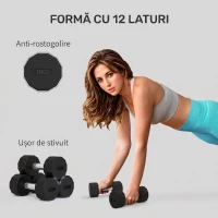 SPORTNOW Set 2 gantere hexagonale de 8 kg din metal și cauciuc cu mâner antialunecare, 26x12x12 cm, negru(m-4)