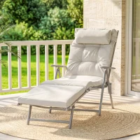 Outsunny Sun Lounger Steel Frame Outdoor Folding Chaise Texteline Lounge Chair Recliner with Headrest & 7 Levels Adjustable Backrest, Cream White(m-2)