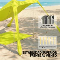 Outsunny Carpa Playa Plegable con Esterilla UPF50+ Postes de Aluminio Pala Estacas y Bolsa de Transporte Amarillo(m-6)