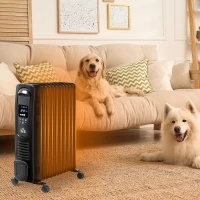 HOMCOM 2500W Digital Display Oil Filled Radiator, 11 Fin Portable Electric Heater with Timer, Adjustable Thermostat, Three Heat settings, Safety Cut Off, Remote, Black(m-2)